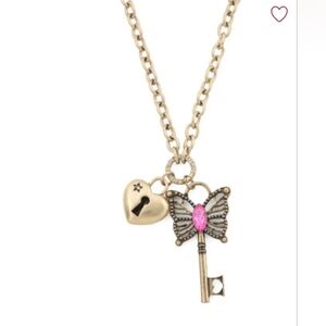 Betsey Johnson Gold Heart Key Pendant Necklace